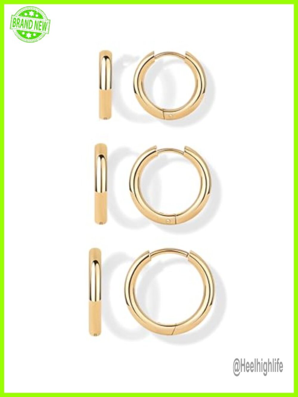 Waterproof Stainless Steel Hoop Earrings Set Hinged 3 Pairs Everyday